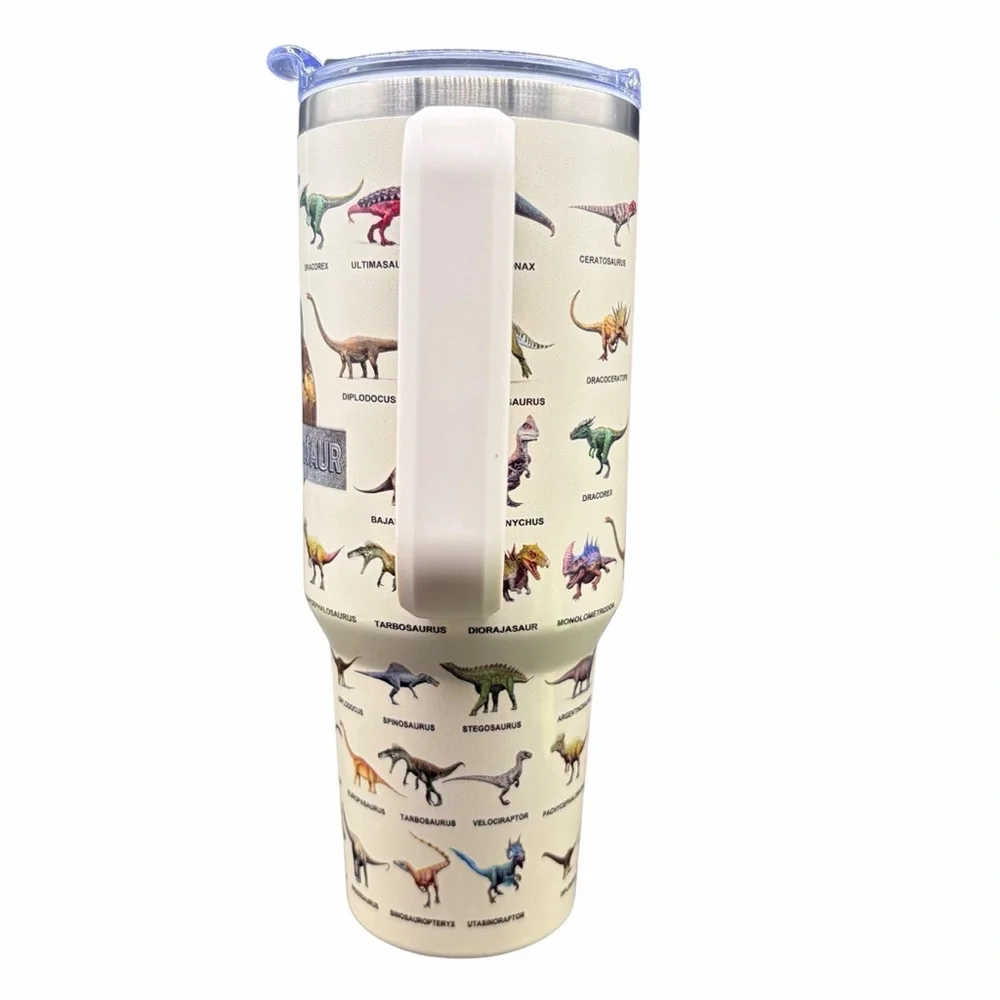 DINOSAUR JUMBO 64 OZ STAINLESS STEEL TRAVEL TUMBLER WITH HANDLE & SLIDE LID